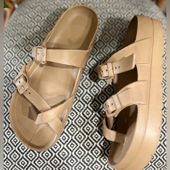 Slide Sandal Platform Birkenstock Style Strappy Buckled Straps Rubber Water SZ 7 - Picture 5 of 8